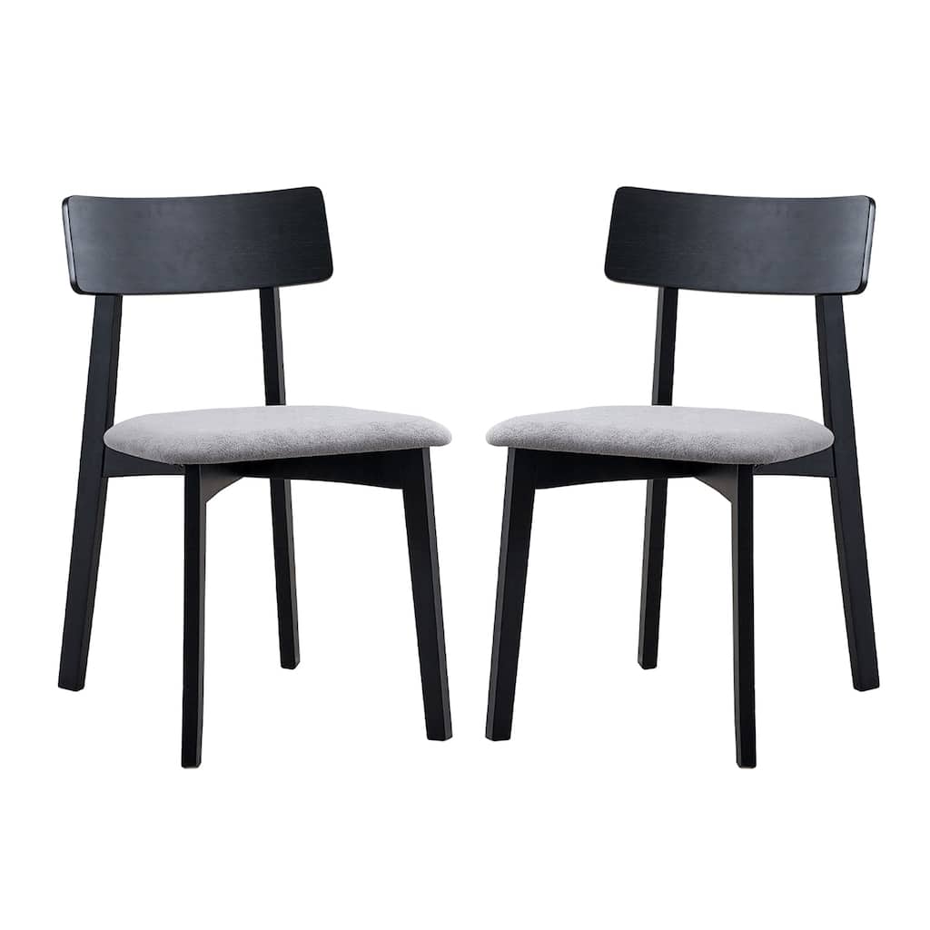 Set of 2 Linen Upholstered Dining Chairs with Curved Back in Gray and Black