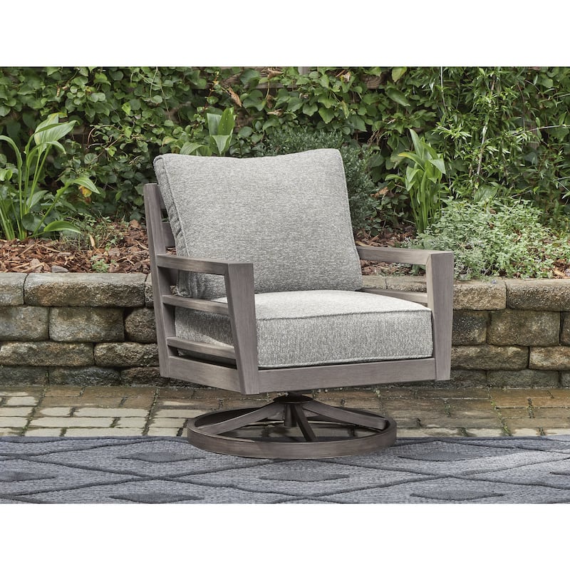 Signature Design by Ashley Hillside Barn Gray/Brown Outdoor Swivel Lounge with Cushion - 30.75" W x 34.75" D x 36.5" H
