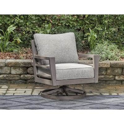 Signature Design by Ashley Hillside Barn Gray/Brown Outdoor Swivel Lounge with Cushion - 30.75" W x 34.75" D x 36.5" H