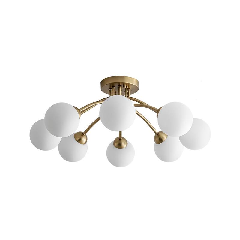 Mid-Century Opal Glass Globe Round Sputnik Ceiling Light 27in