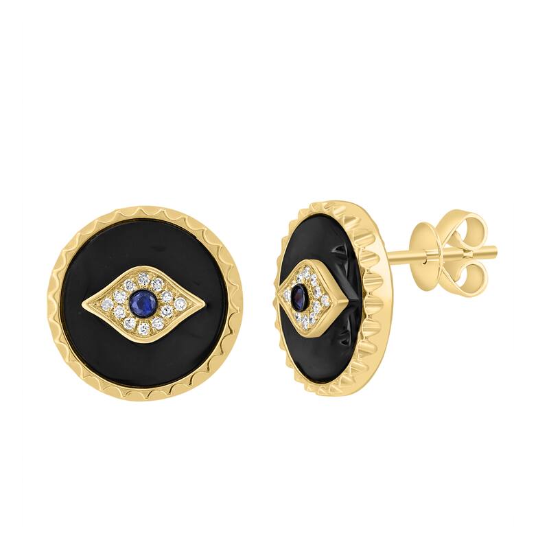EFFY 14K Yellow Gold Diamond,Sapphire,Onyx Evil Eye Stud Earrings