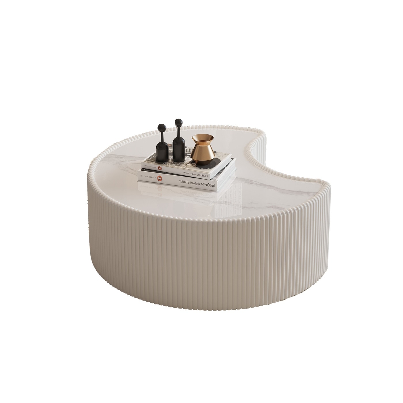 29.53 in Light Sintered Stone Top Stylish Irregular Shape Leather Coffee