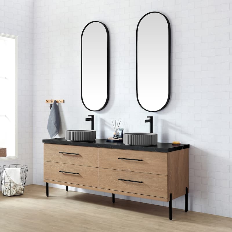 Trento Bath Vanity, Sintered Stone Top with Concrete Sink without Mirror