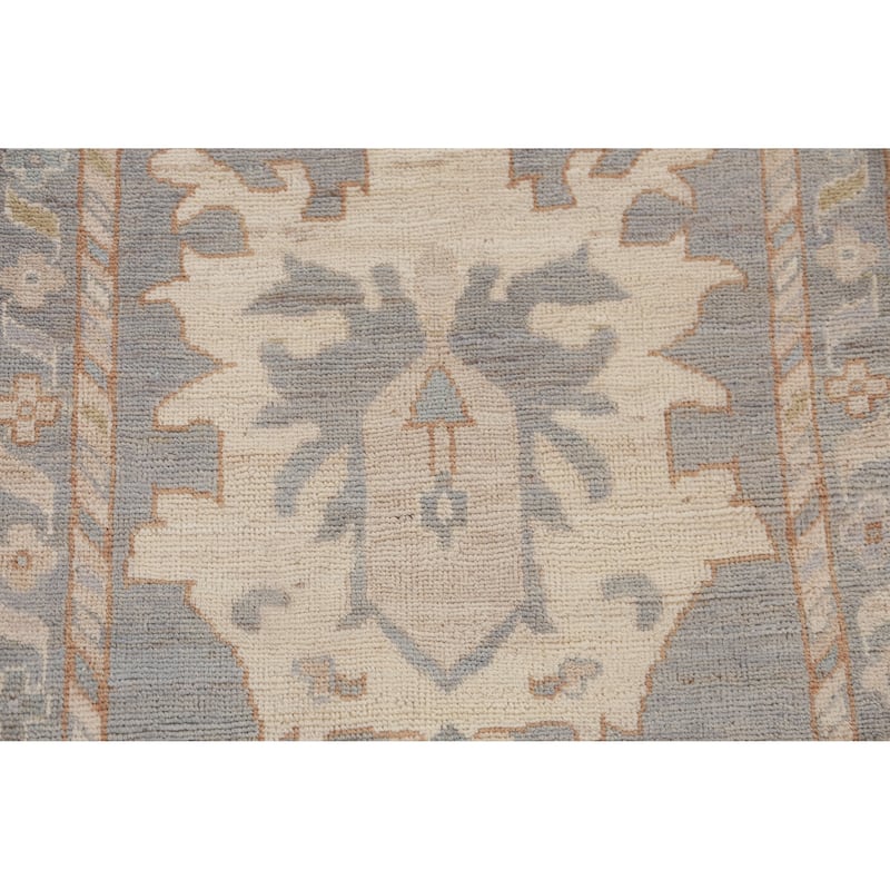 Hand Knotted Oriental 100% Wool Carpet Transitional Floral Greys & Charcoal Oushak Runner Rug - 11' 7'' X 2' 11''