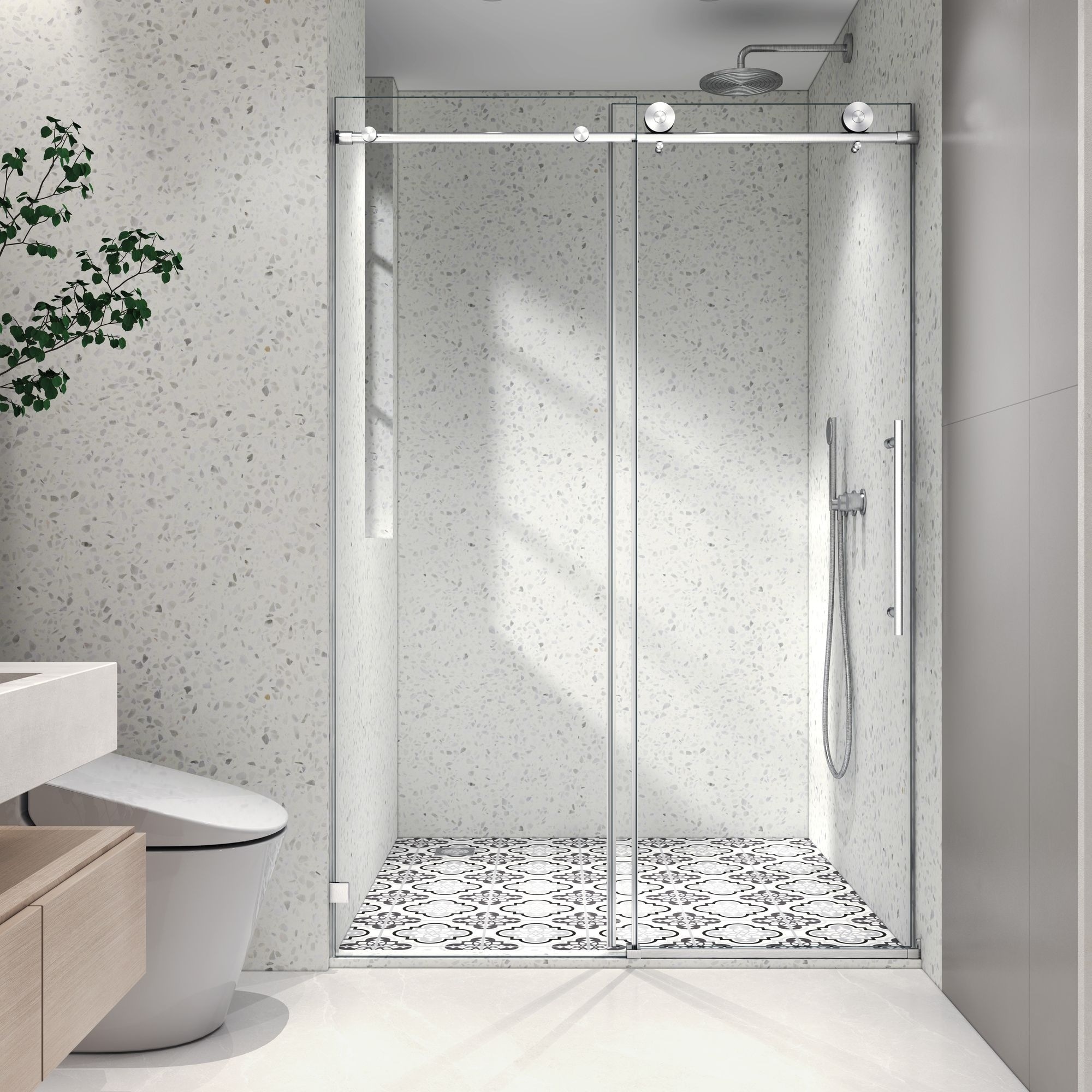 Frameless Sliding Shower Door with Soft Close and Nano Glass