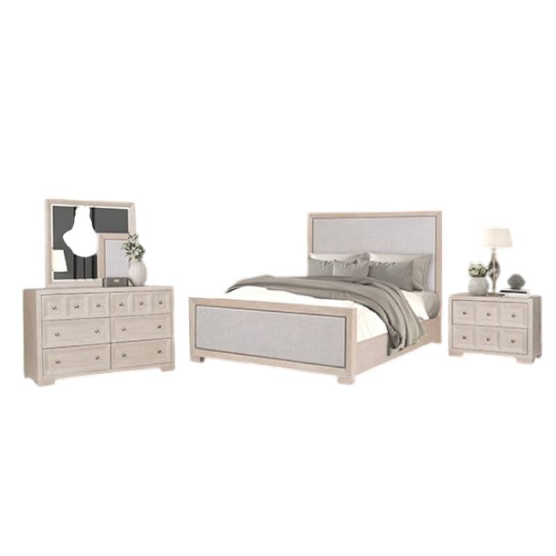 Kizie 4pc Queen Bedroom Set, Mirror, Nightstand, Tawny Brown, Gray