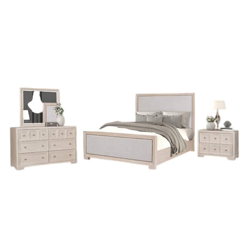 Kizie 4pc Queen Bedroom Set, Mirror, XL Nightstand, Tawny Brown, Gray