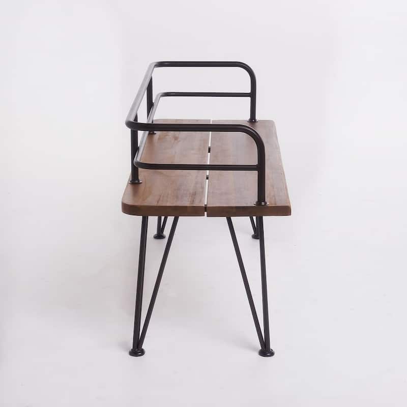 Outdoor Bench Teak Wood and Metal Rustic Patio Furniture by Christopher Knight Home