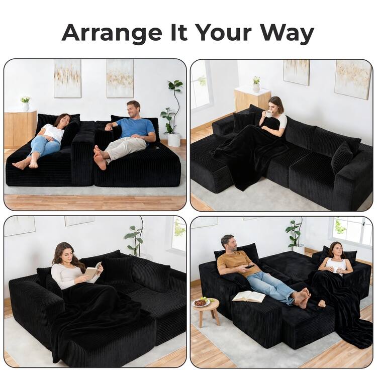 110" Modular Cloud Couch Sectional Sofa - Deep Seat Corduroy L-Shape Couch - Boneless Compressed Sofa