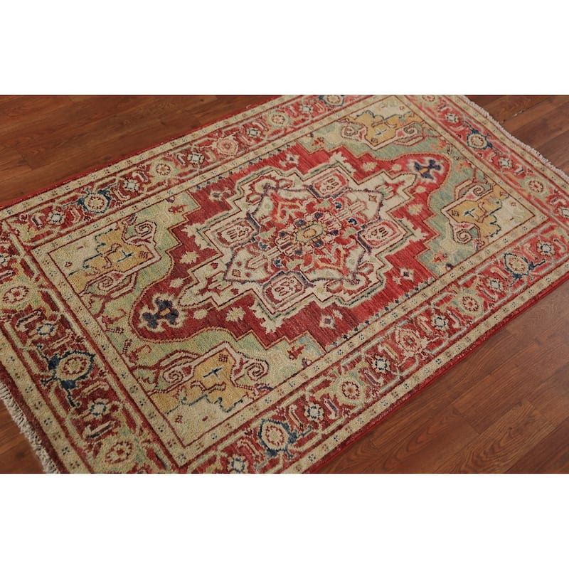Heriz Serapi Vegetable Dye Accent Rug Geometric Handmade Wool Carpet - 3'0"x 4'10"