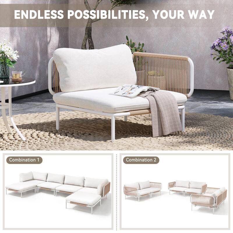 Outdoor Patio Sectional Sofa Conversation Set Cushioned Free Combination Customizable Set