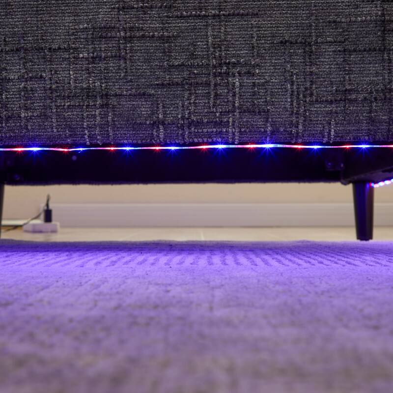 Multifunctional Sofa Couch Loveseat with Lights & Side Pocket, Gray 2-Seater Sofa Couch with Charging Port