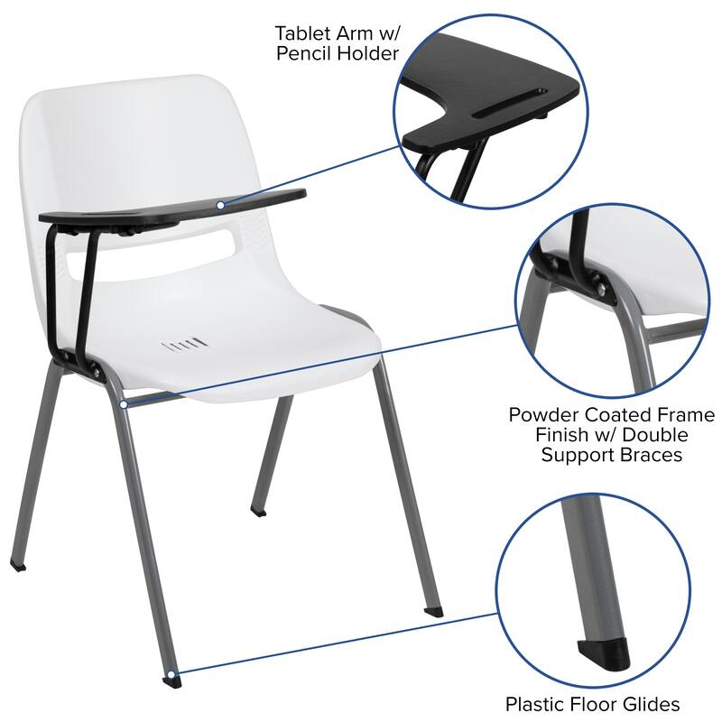 5 Pack Ergonomic Shell Chair with Right Handed Flip-Up Tablet Arm