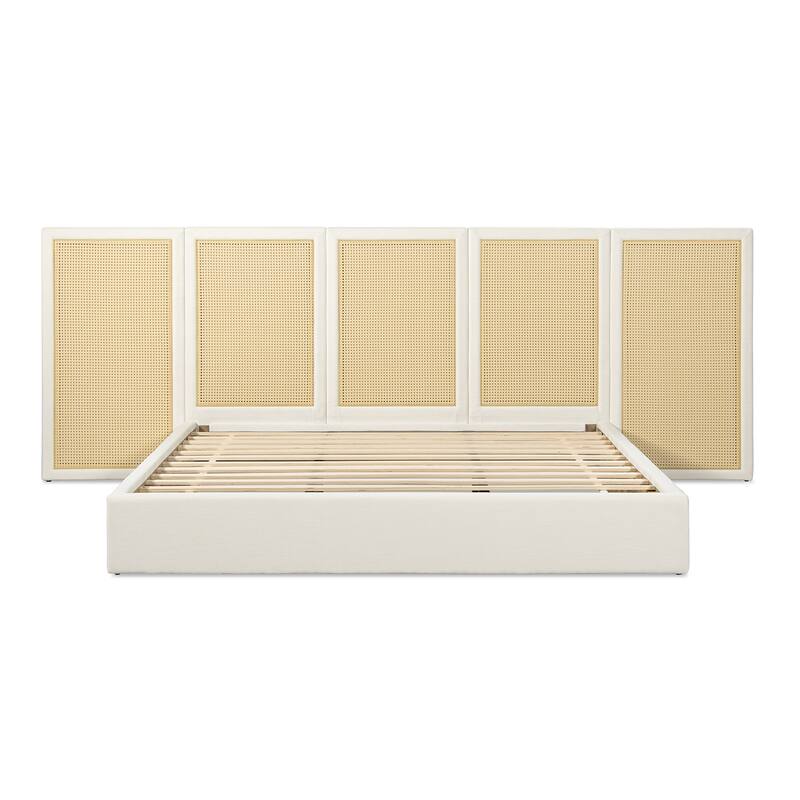 Jennifer Taylor Home Capri Extended Headboard Cane Platform Bed, Antique White Polyester