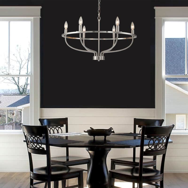 C Cattleya 6-Light Satin Nickel Farmhouse Chandelier Pendant Light - Satin Nickel