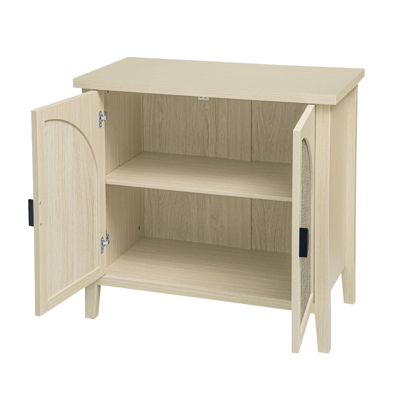 Roomfitters Rattan 2 Door Storage Cabinet, Accent Sideboard Buffet Cabinet with Adjustable Shelves, Natural