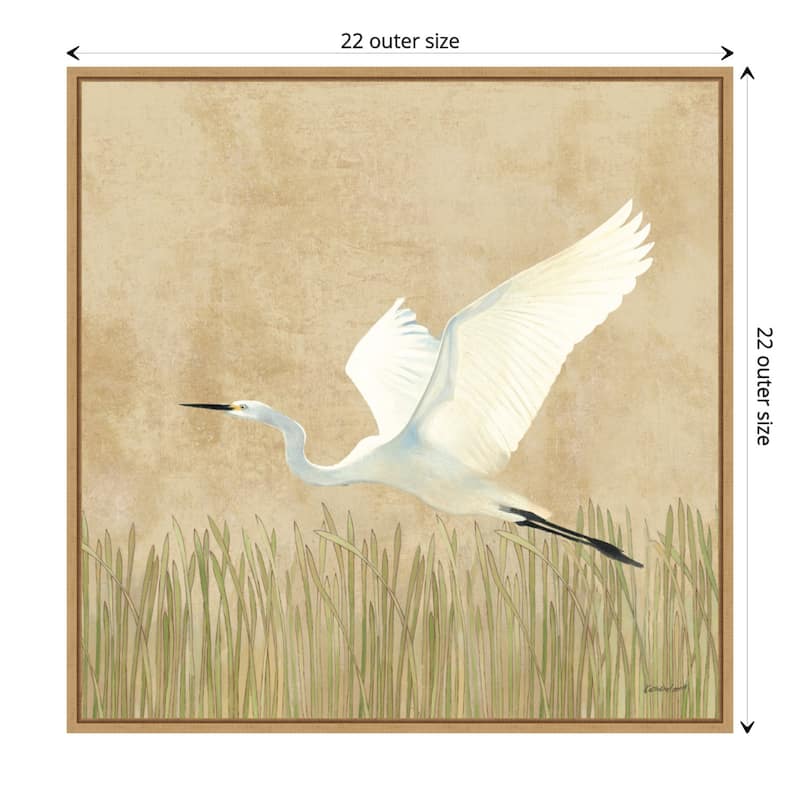 Egret Alighting II by Kathrine Lovell (22 x 22 in.), Framed Canvas Wall Art Print - Sylvie Maple - Sylvie Maple - Plastic - Brown - 22 x 22 in
