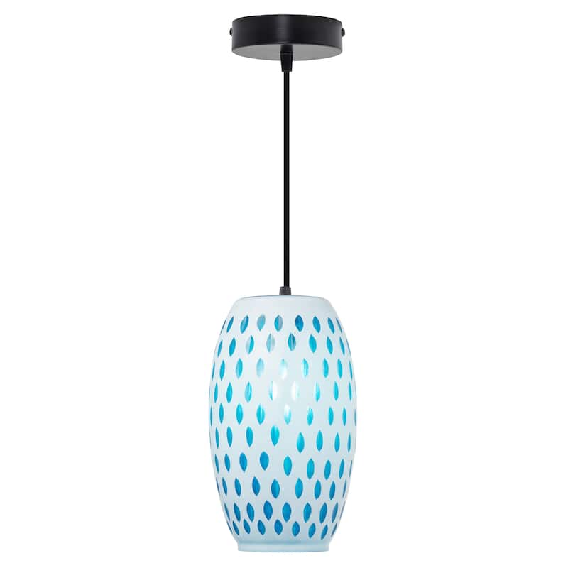 Adriana River of Goods Black Metal and White/Blue Glass 6-Inch Pendant Light with Adjustable Hanging Cord - 6" x 6" x 70.75" - 6" x 6" x 70.75" - White/Blue/Black