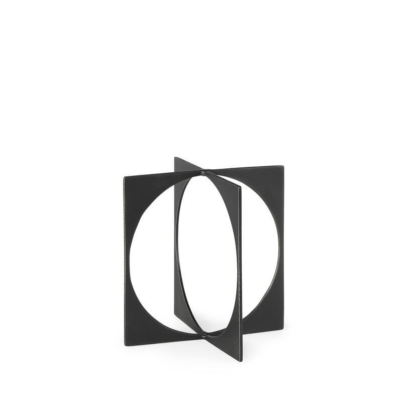 Charcoal Gray Metal Circle Square Sculpture - 8"W x 8"D x 9"H