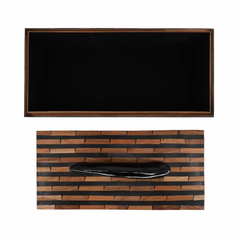 Brick-Pattern Decorative Box with Lid - 17", Black & Brown - 17.0"