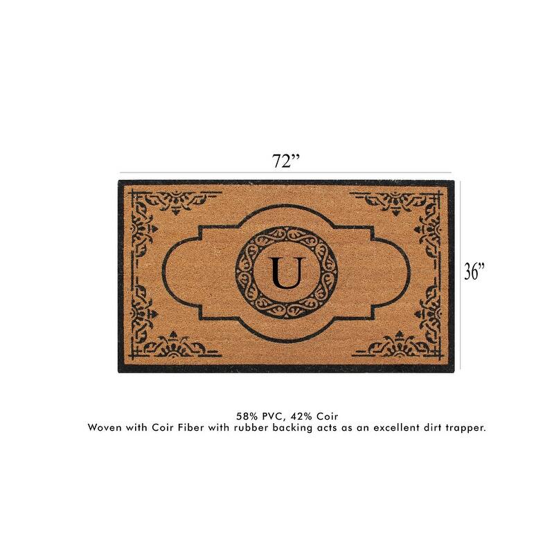 A1HC Natural Coir and PVC backing Hand-crafted Abrilina Monogrammed Double Doormat