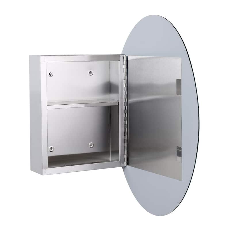 Oval Medicine Cabinet Wall Mounted Brushed Stainless Steel with Mirror 26" x 18" Double Shelf