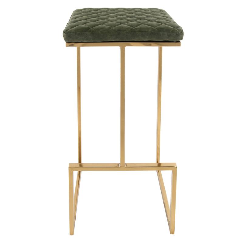 Quincy Modern Leather Barstool with Upholstered Square Seats in Gold Metal & Footrest for Home Bar & Kitchen Counter