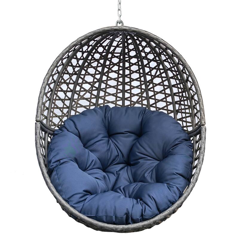 Hanging Swing Egg Chair with Stand,Outdoor Patio Wicker Tear Drop Shape Hammock Chair with Cushion
