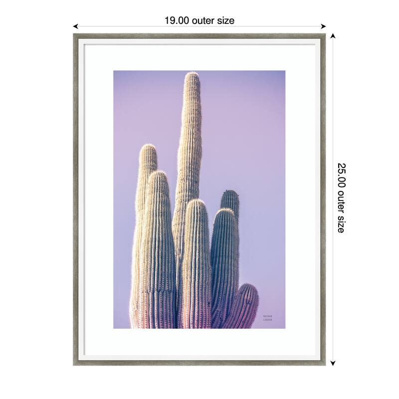 Saguaro Purple Pastel by Nathan Larson Wood Framed Wall Art Print - 19 x 25 in - Silver