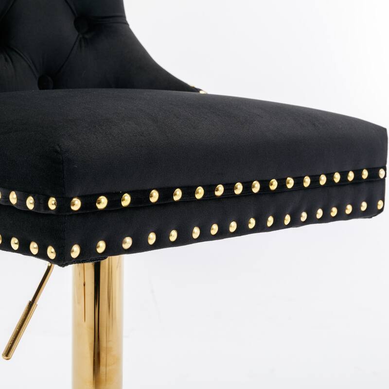 Thick Golden Swivel Velvet Barstools Adjusatble Seat Height From 27-35 Inch