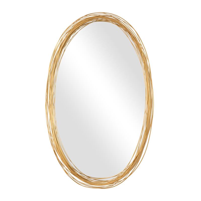 Framed Oval Iron Wall Mirror - 38.75" - Antique Gold Finish