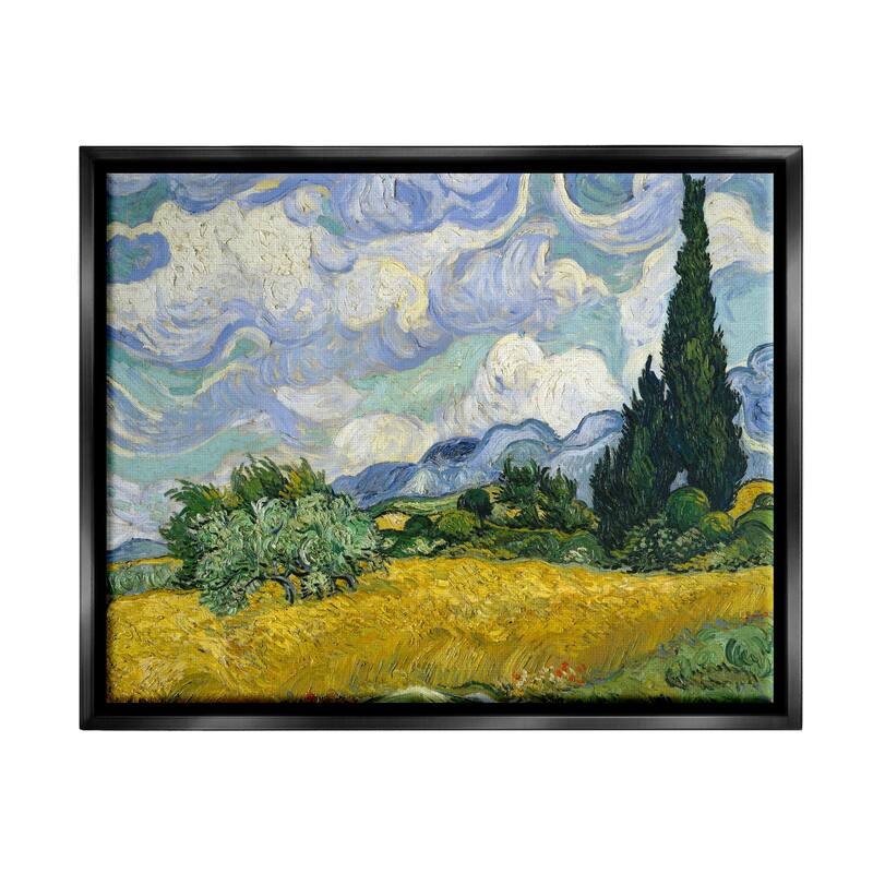 Stupell Van Gogh Wheat Field with Cypresses Post Impressionist Painting Floater Frame - Multi-Color - 16x20 - Black