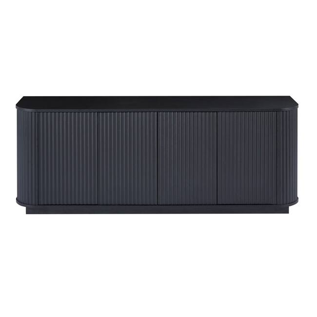 Wave-Patterned Sideboard Storage Cabinet - Wooden TV Stand With Vertical Stripes For Kitchen, Bedroom Or Entryway - Black