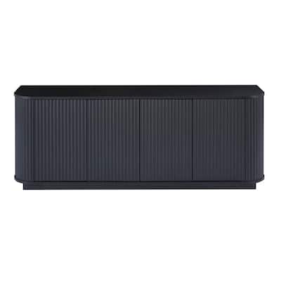 Wave-Patterned Sideboard Storage Cabinet - Wooden TV Stand With Vertical Stripes For Kitchen, Bedroom Or Entryway