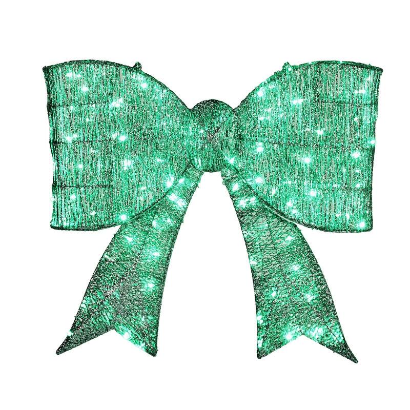 Pre-lit Outdoor Giant Bowknot Christmas Decoration with 124 Warm White LED Lights for Front Door Gate Wall - Green
