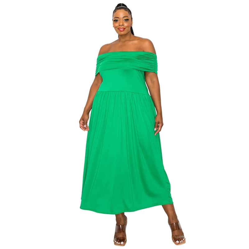 L I V D Women's Plus Size Hayek Off Shoulder Maxi Dress - 3X - Green