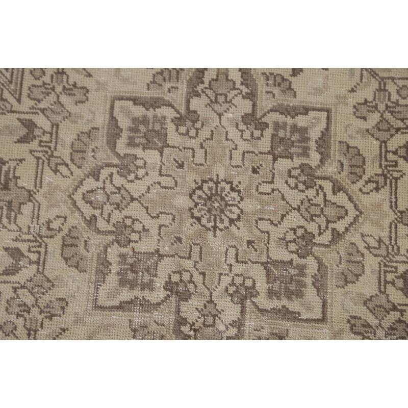 Distressed Geometric Tabriz Persian Vintage Rug Handmade Wool Carpet - 6'9" x 9'7"