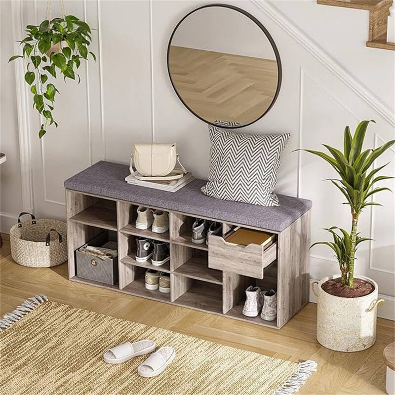 Shoe Bench - 11.8"D x 40.9"W x 18.9"H - Greige