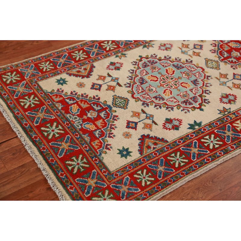 Ivory Kazak Foyer Rug Hand-Knotted Wool Carpet - 2'8"x 4'1"