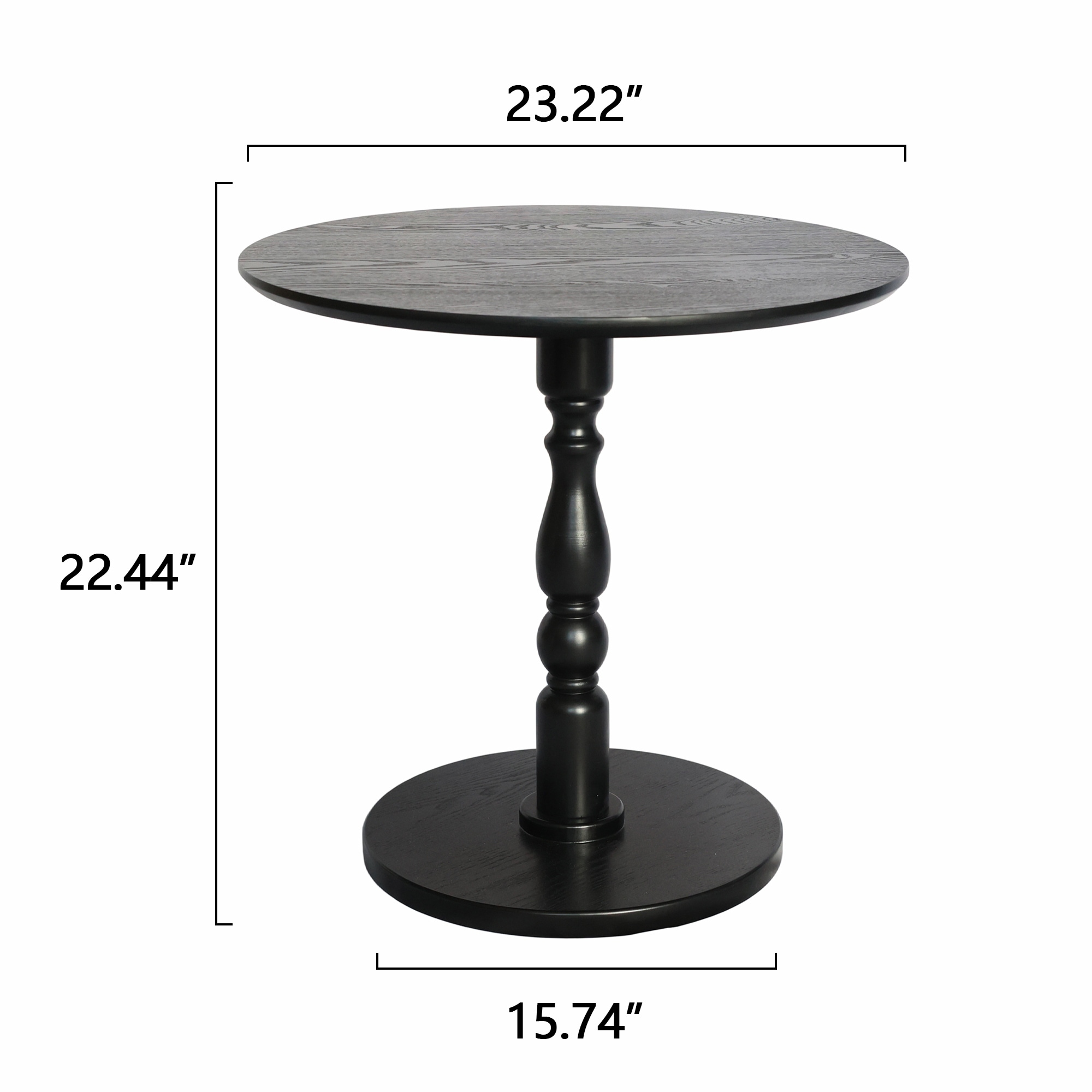 23'' Black Accent Round Table, Round Side Table, Small Table for Small Spaces, Modern Accent Nightstand with Solid Wood Leg