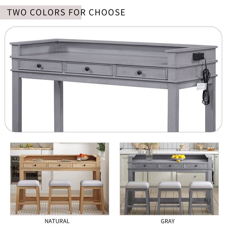 Farmhouse 4 Piece Dining Bar Table Set with 3 Upholstered Stools