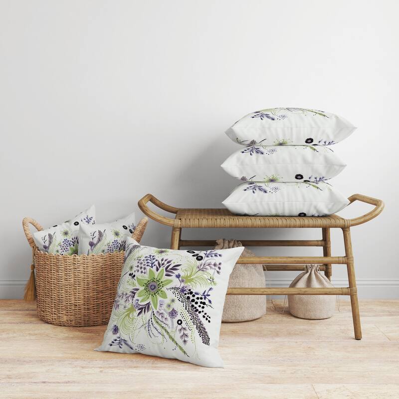 Enchanting Bouquet Faux Suede Reversible Throw Pillow Olive and Lavender