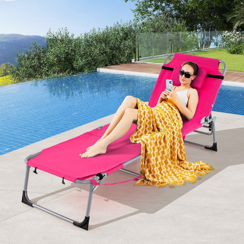 Gymax Outdoor Folding Chaise 5-Position Lounge Chair w/ Face Hole &
