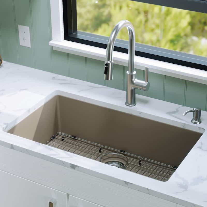 Karran Undermount 32.5 in. Large Single Bowl Quartz Kitchen Sink Kit