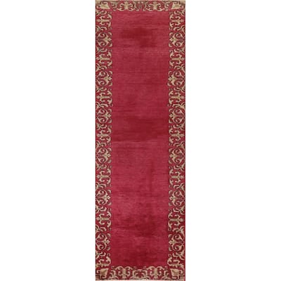 Border Fuchsian Tabriz Persian Vintage Runner Rug Handmade Wool Carpet - 2'5"x 10'5"