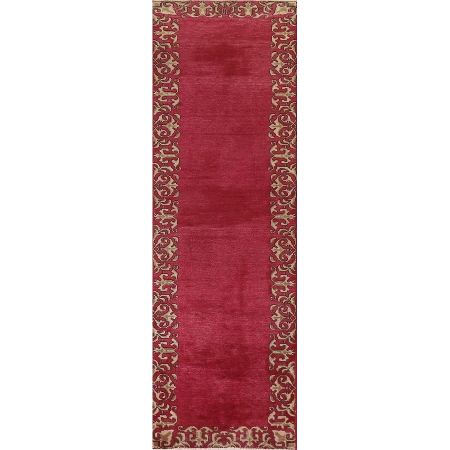 Border Fuchsian Tabriz Persian Vintage Runner Rug Handmade Wool Carpet - 2'5"x 10'5"