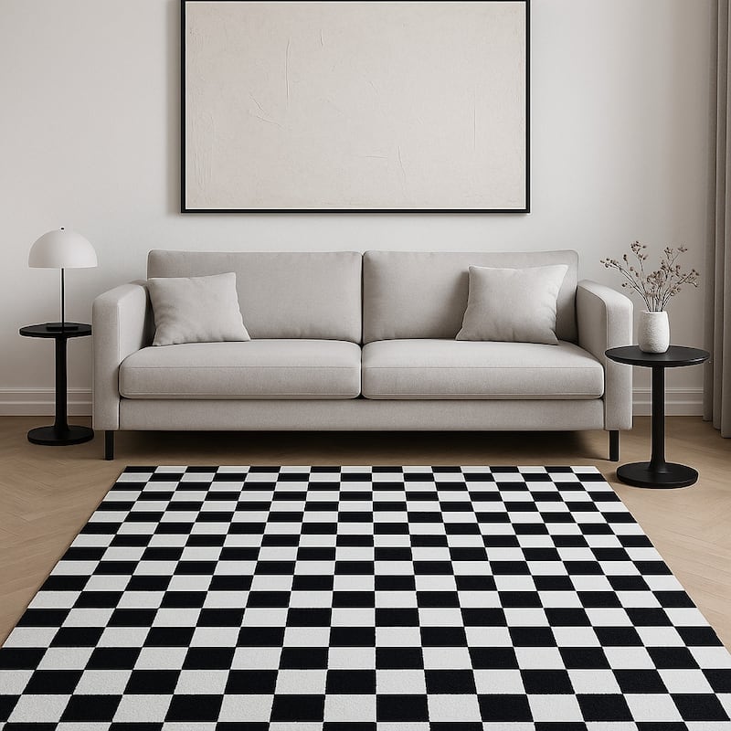 HomeRoots Checkered Modern Rectangle Area Rug - 96 in. x 60 in. x 0.4 in. - 96 in. x 60 in.  x 0.4 in.