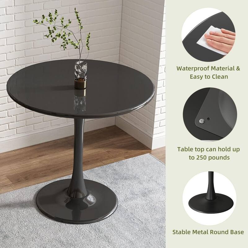 HOMYLIN 24" Black Round Dining Table with Metal Pedestal Base