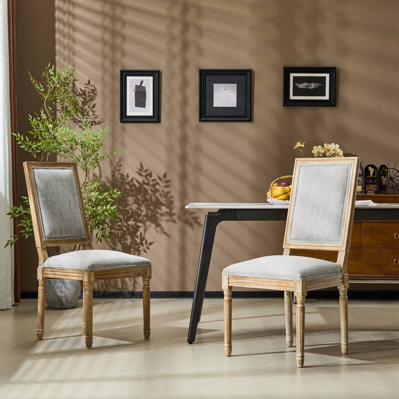 Dining Chairs Elegant Cane Backrest and Upholstered Seats with Fluted Legs Set of 2