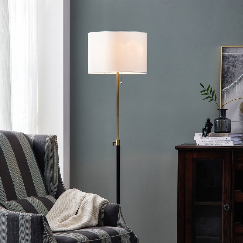 KAWOTI 65in Modern Adjustable Metal LED Floor Lamp with Fabric Shade - Black + Gold